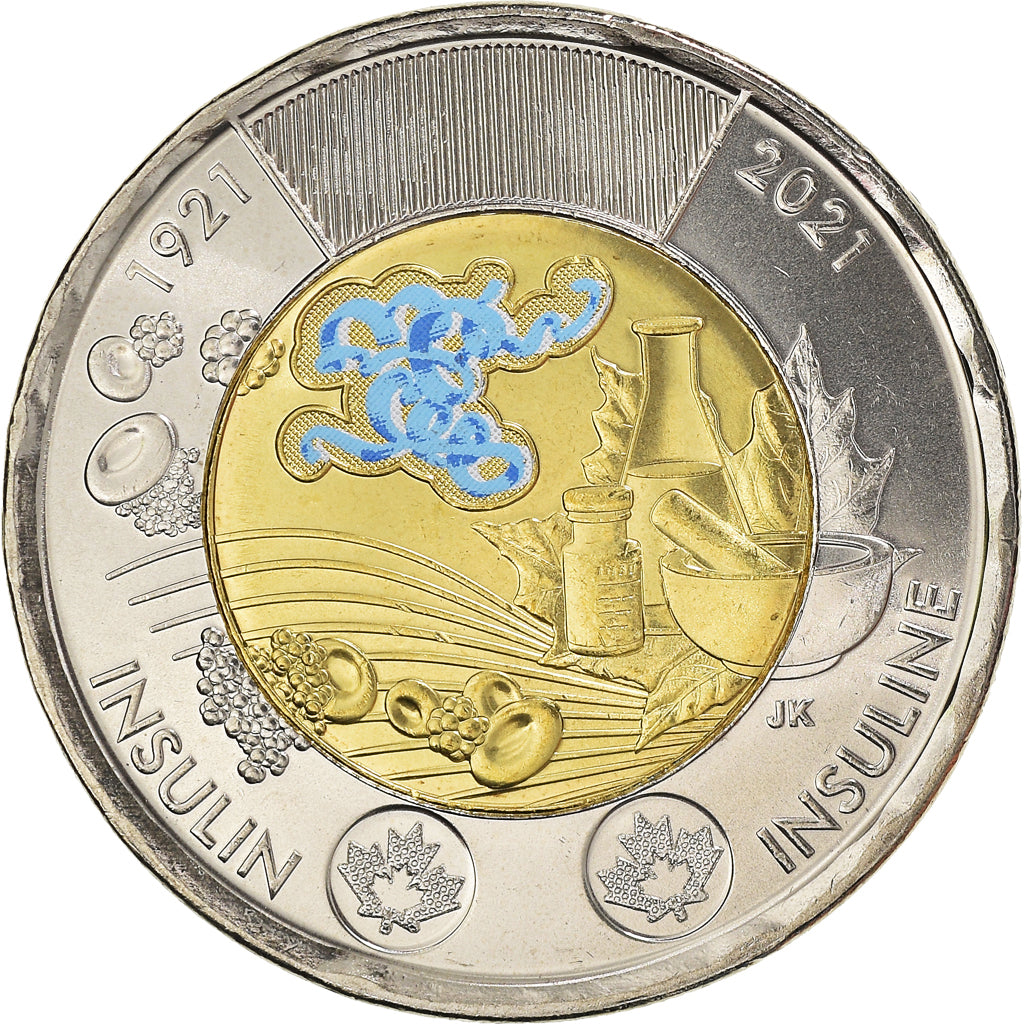 Moneda, Canadá, Découverte de l'insuline, 2 Dollars, 2021, Colorized, SC