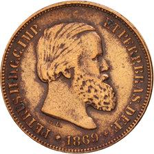 Brazil, Pedro II, 10 Reis, 1869, EF(40-45), Bronze, KM:473