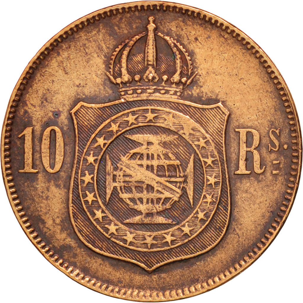 Brazil, Pedro II, 10 Reis, 1869, EF(40-45), Bronze, KM:473
