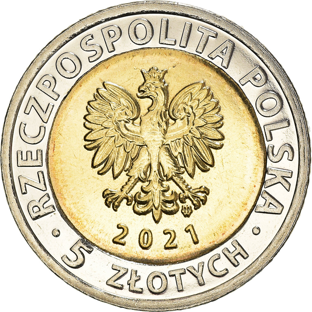 Munten, Polen, The Crane Gate in Gdańsk, 5 Zlotych, 2021, UNC-, Bi-Metallic
