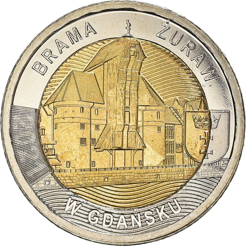 Moneta, Polska, The Crane Gate in Gdańsk, 5 Zlotych, 2021, MS(63)