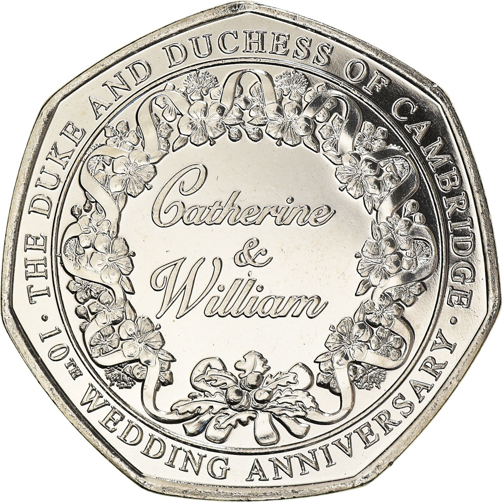 Coin, Gibraltar, Catherine & William, 10ème anniversaire, 50 Pence, 2021