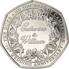 Coin, Gibraltar, Catherine & William, 10ème anniversaire, 50 Pence, 2021