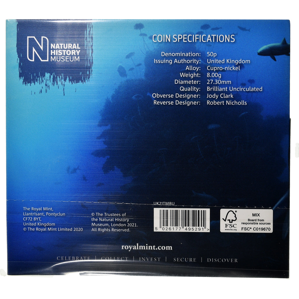 Moeda, Grã-Bretanha, Temnodontosaurus, 50 Pence, 2021, BU, MS(65-70)