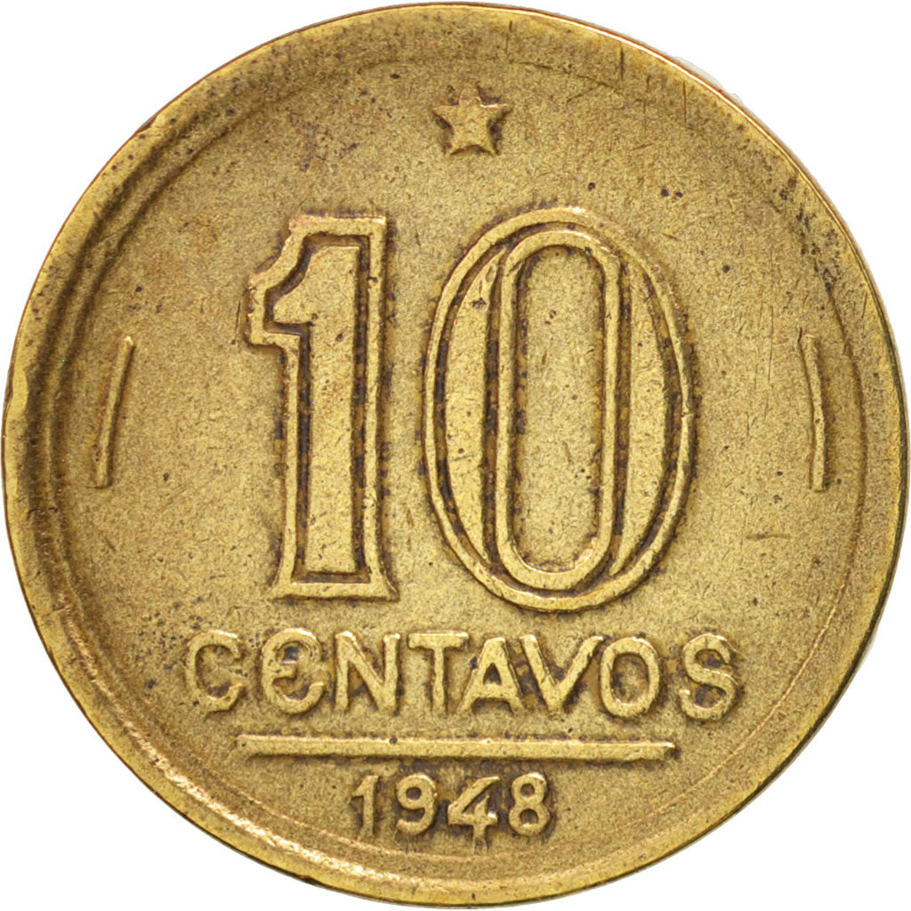 Brazil, 10 Centavos, 1948, VF(30-35), Aluminum-Bronze, KM:561