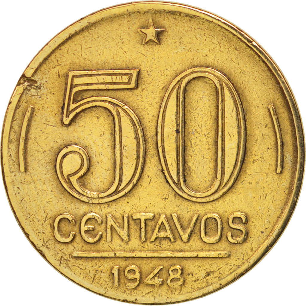 Coin, Brazil, 50 Centavos, 1948, VF(30-35), Aluminum-Bronze, KM:563