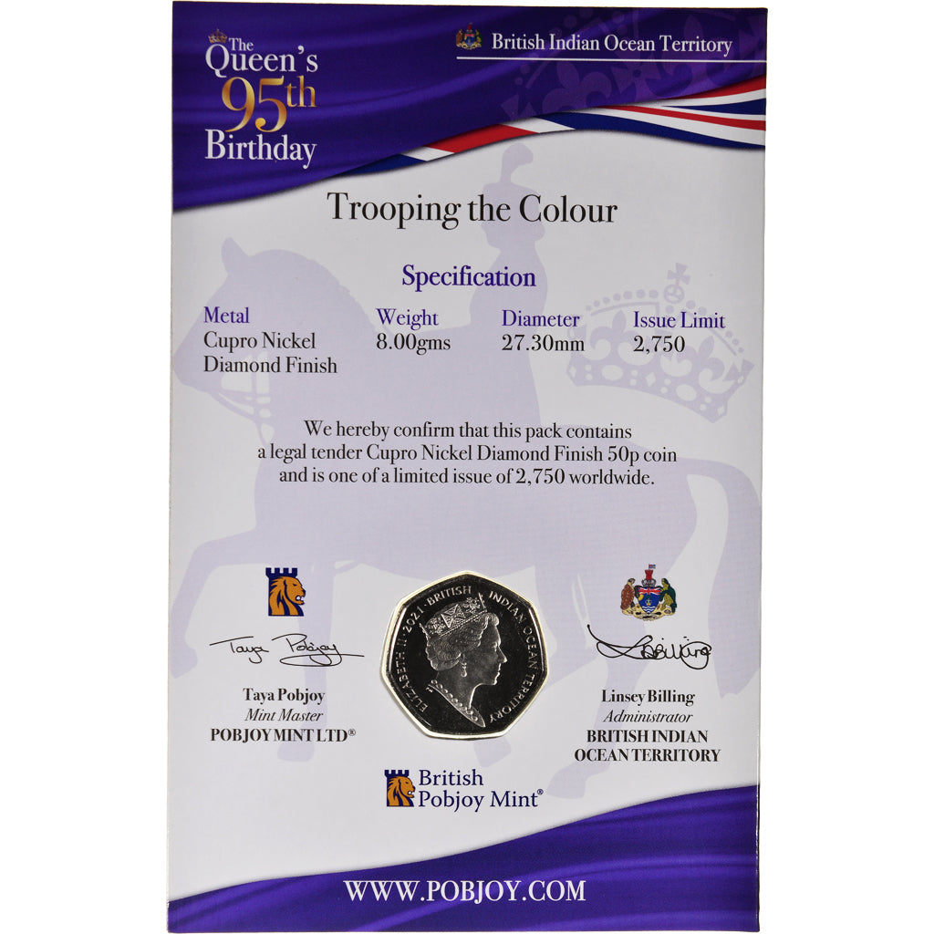 Moneda, British Indian Ocean, 95 TH Ann. the Elisabeth II à cheval, 50 Pence
