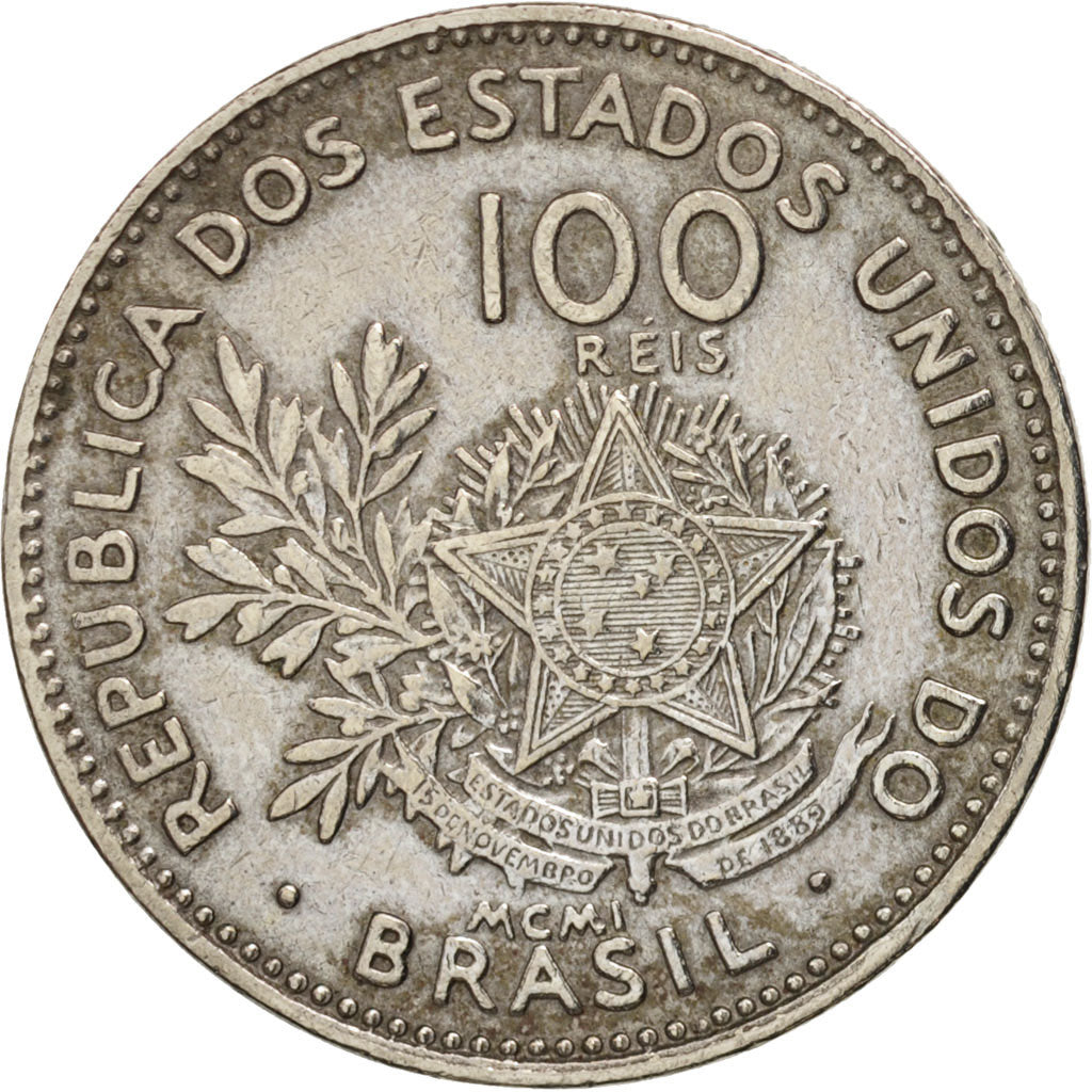 Brazil, 100 Reis, 1901, EF(40-45), Copper-nickel, KM:503