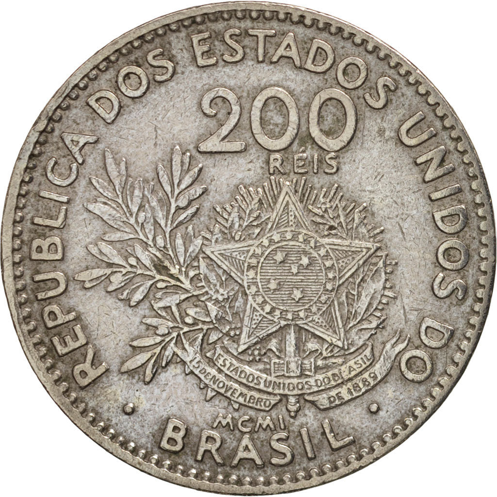 Brazil, 200 Reis, 1901, EF(40-45), Copper-nickel, KM:504