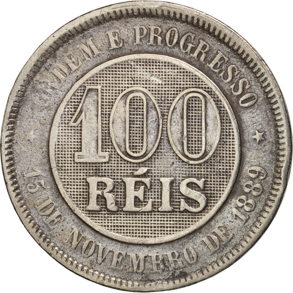 Brasilien, 100 Reis, 1889, VF(20-25), Copper-nickel, KM:492