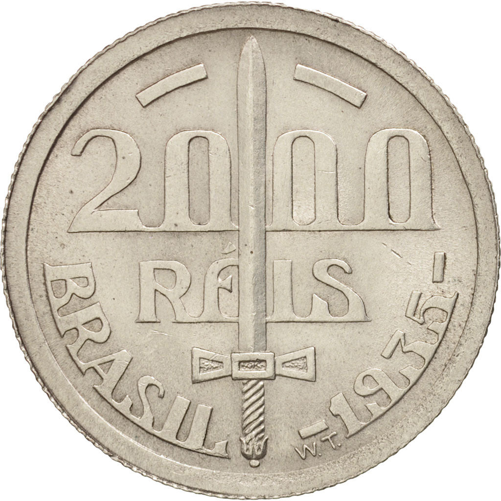Brazil, 2000 Reis, 1935, AU(55-58), Silver, KM:535