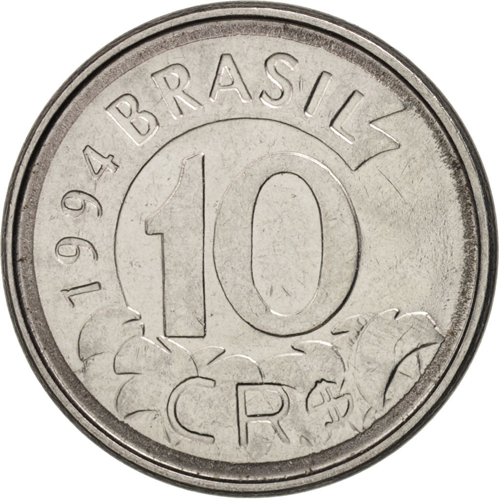 Moneda, Brasil, 10 Cruzeiros Reais, 1994, EBC, Acero inoxidable, KM:628
