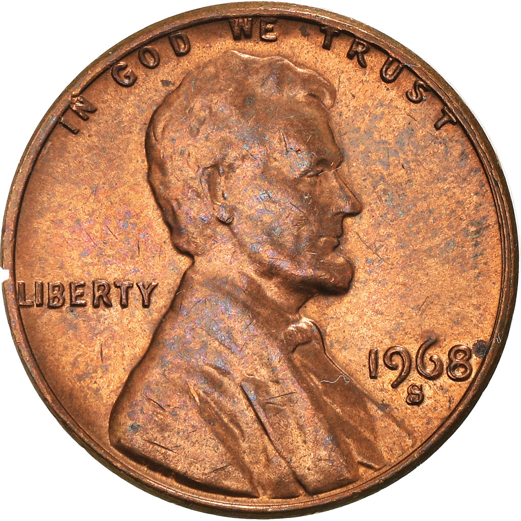Coin, United States, Lincoln Cent, Cent, 1968, U.S. Mint, San Francisco