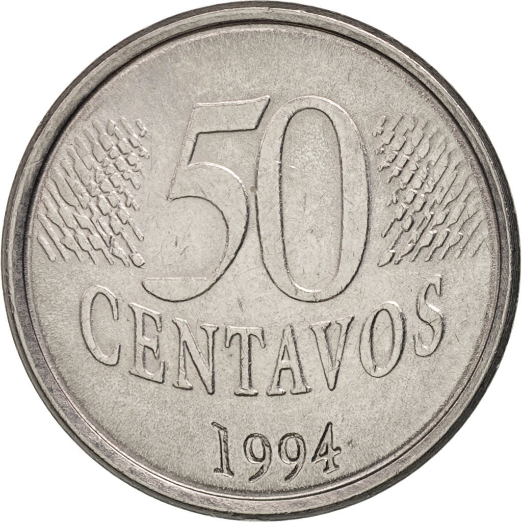 Brazil, 50 Centavos, 1994, AU(55-58), Stainless Steel, KM:635