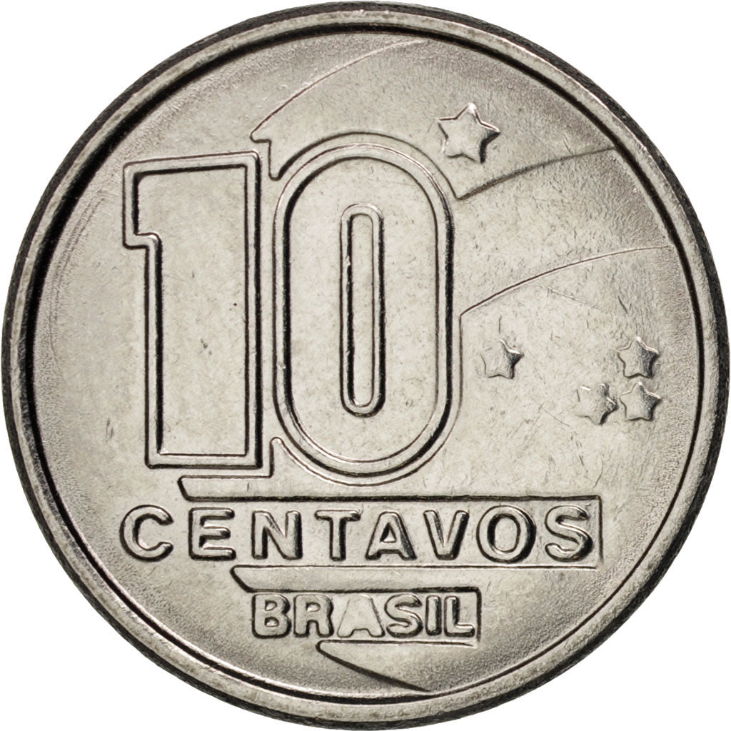 Coin, Brazil, 10 Centavos, 1989, MS(63), Stainless Steel, KM:613