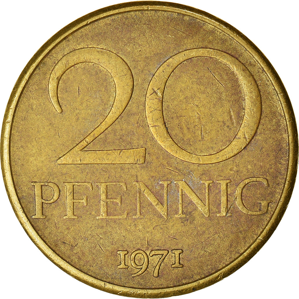 Coin, GERMAN-DEMOCRATIC REPUBLIC, 20 Pfennig, 1971, Berlin, VF(30-35), Brass