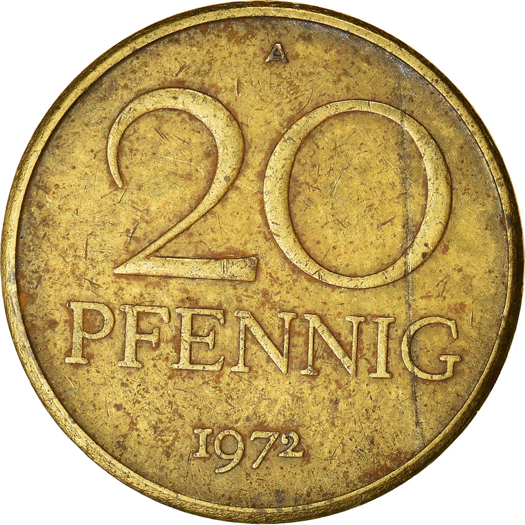 Coin, GERMAN-DEMOCRATIC REPUBLIC, 20 Pfennig, 1972, Berlin, VF(20-25), Brass