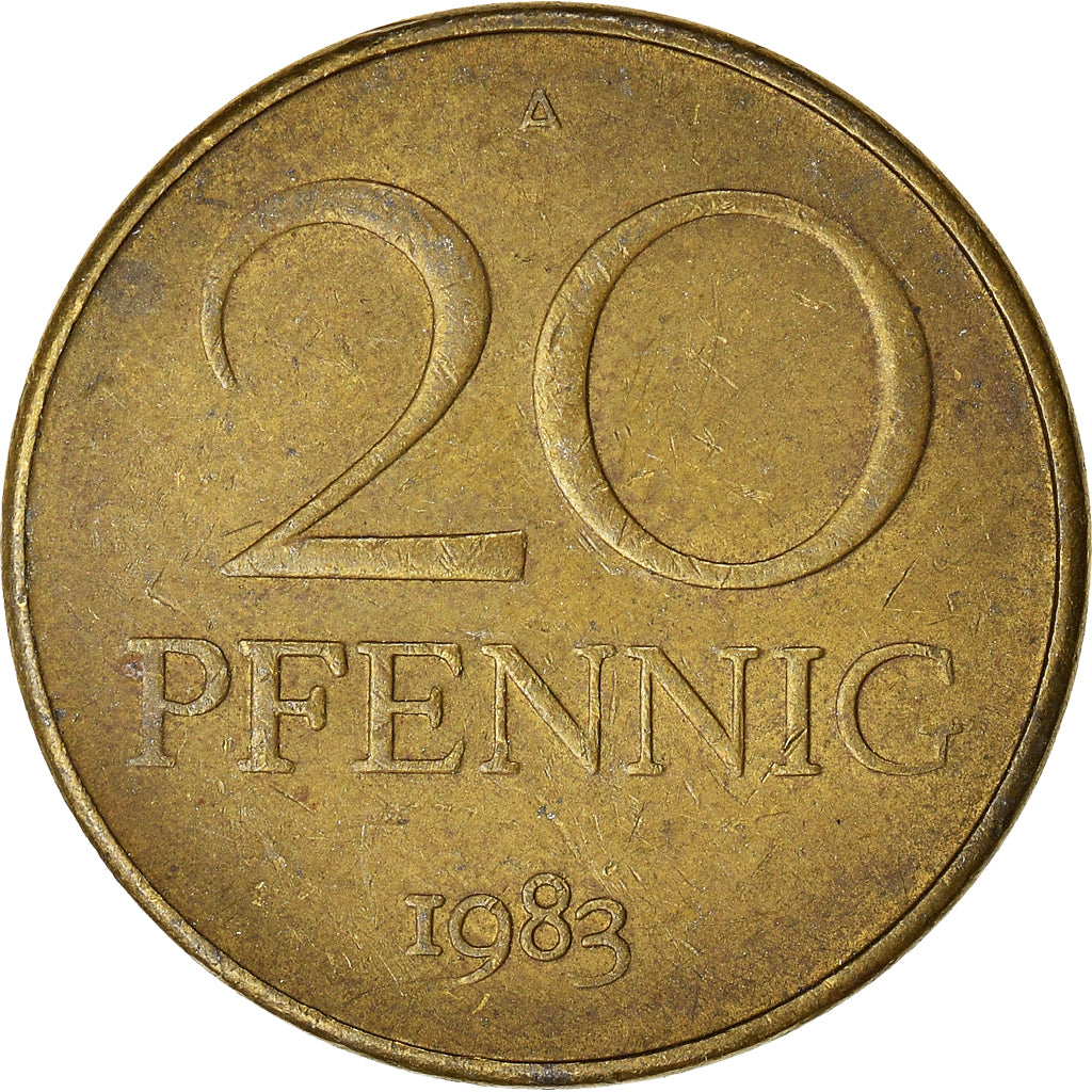 Münze, GERMAN-DEMOCRATIC REPUBLIC, 20 Pfennig, 1983, Berlin, S+, Messing, KM:11