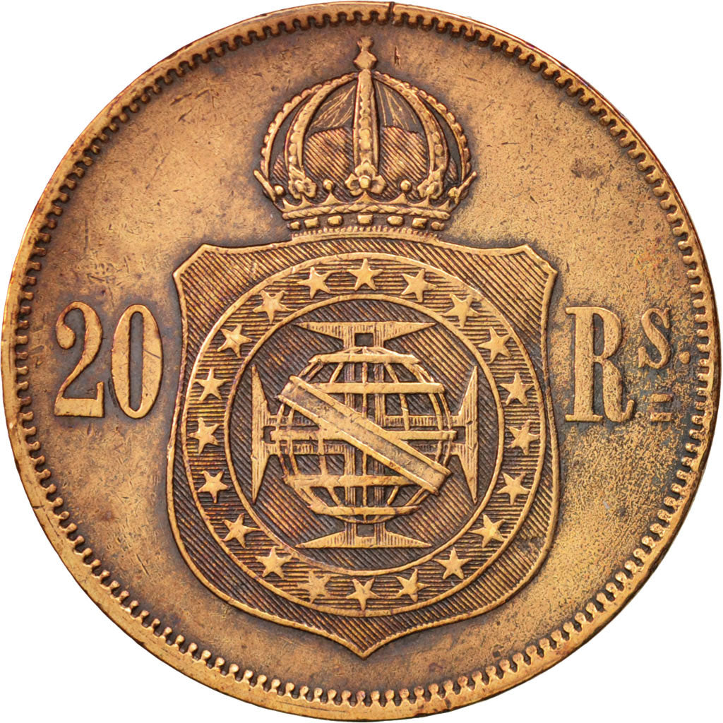 Brazil, Pedro II, 20 Reis, 1869, EF(40-45), Bronze, KM:474