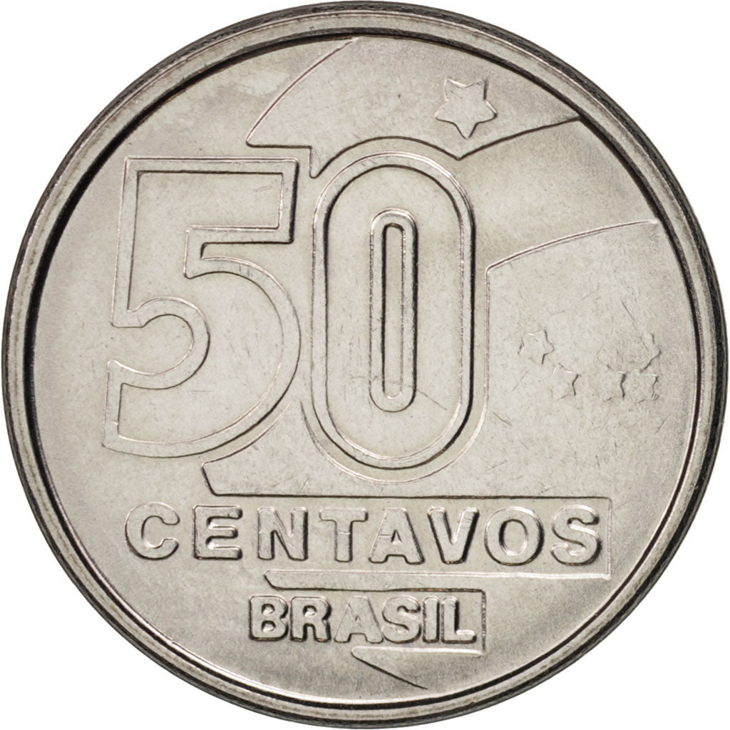 Brazil, 50 Centavos, 1990, MS(63), Stainless Steel, KM:614