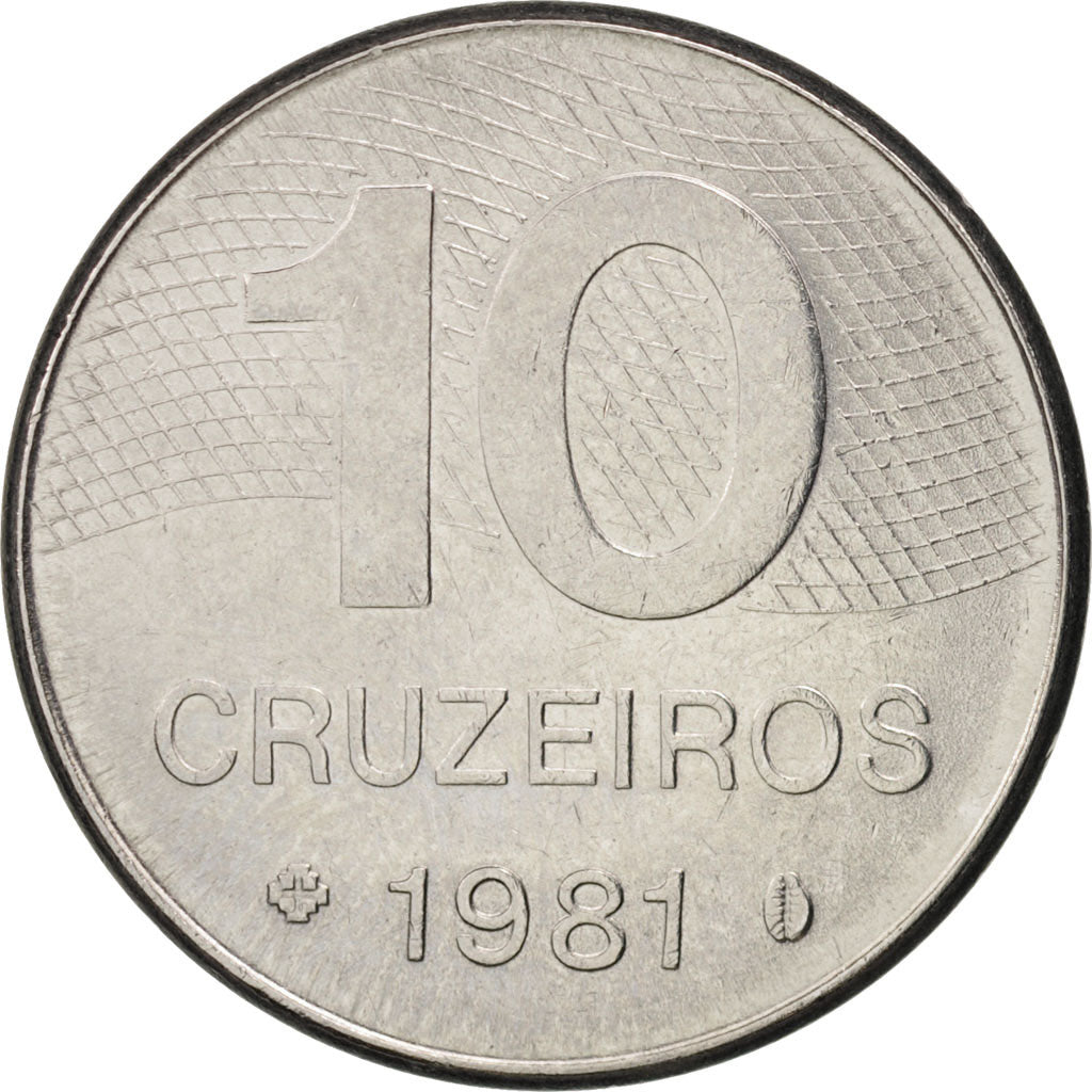 Brazil, 10 Cruzeiros, 1981, MS(60-62), Stainless Steel, KM:592.1