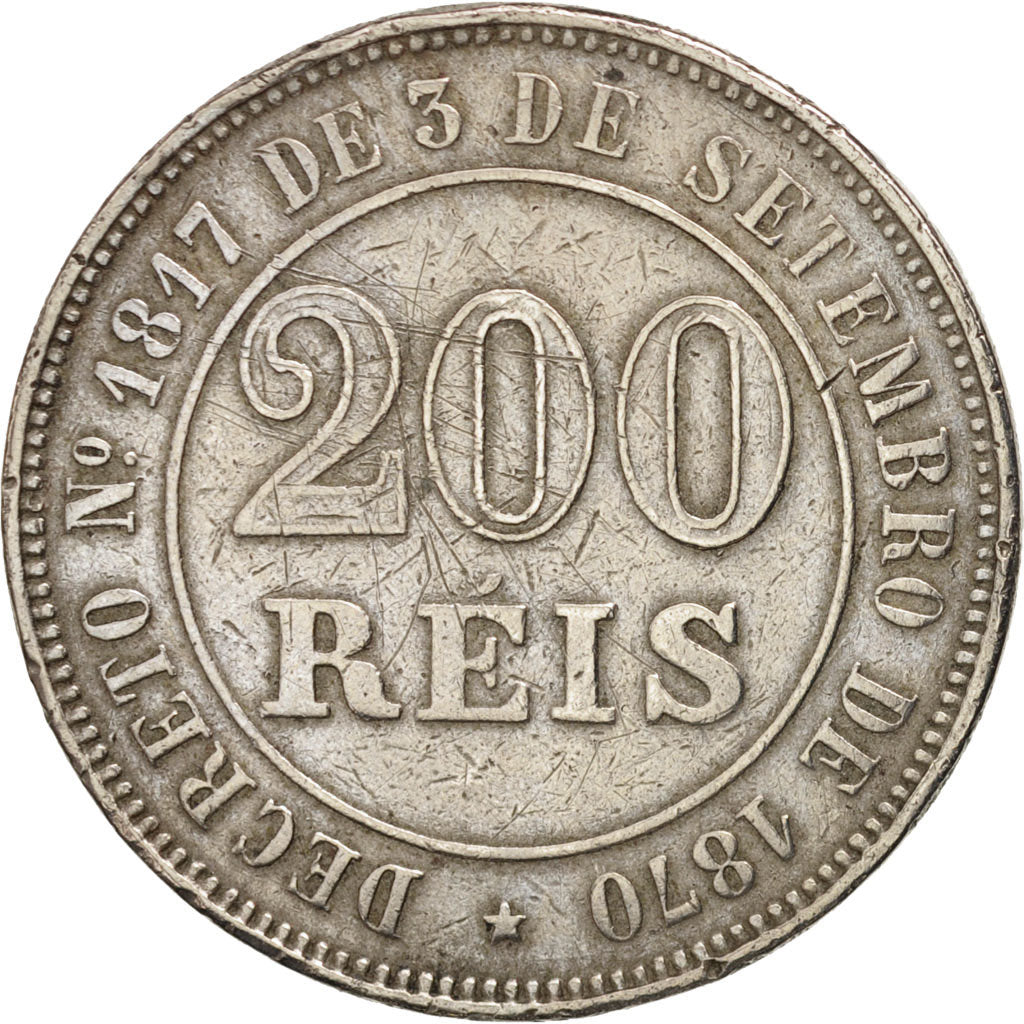 Brazil, Pedro II, 200 Reis, 1871, VF(30-35), Copper-nickel, KM:478