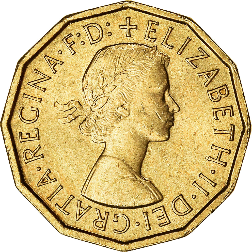 Coin, Great Britain, Elizabeth II, 3 Pence, 1967, AU(50-53), Nickel-brass