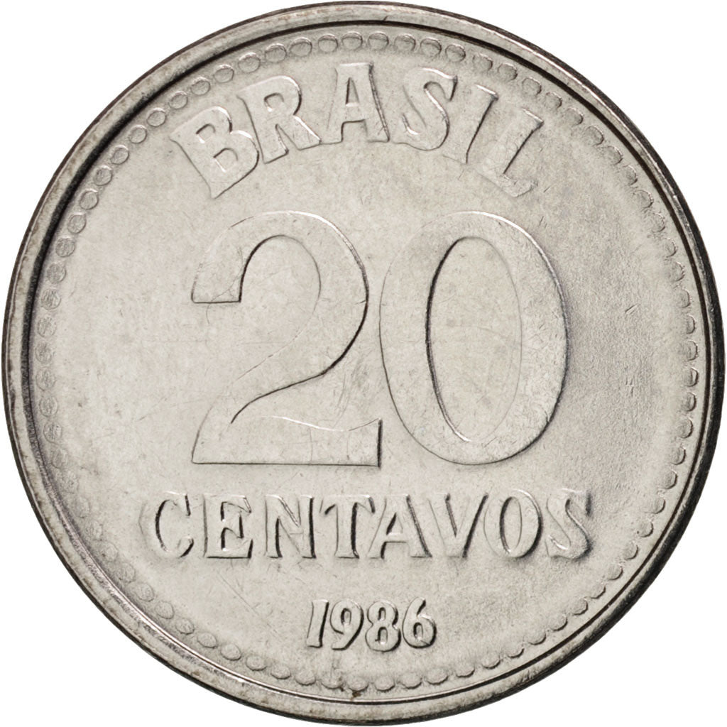 Coin, Brazil, 20 Centavos, 1986, MS(63), Stainless Steel, KM:603