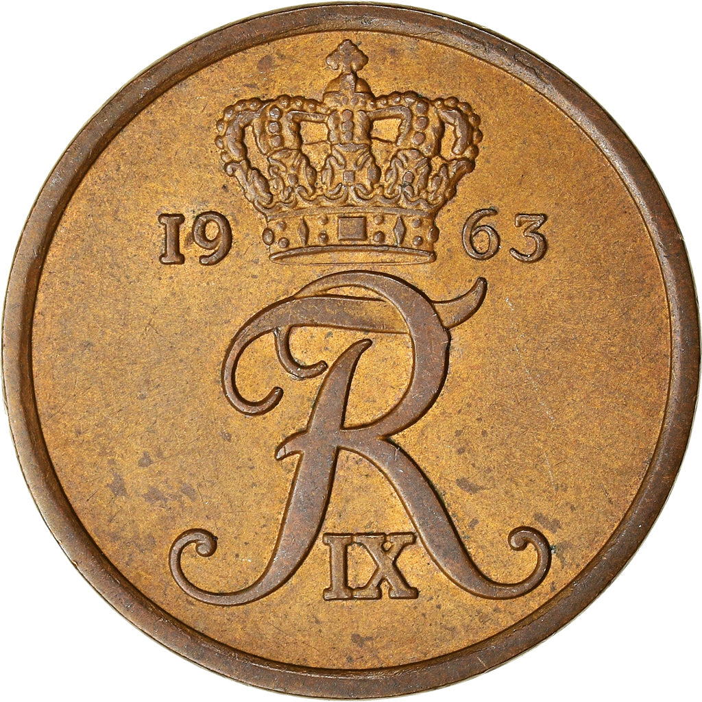 Coin, Denmark, Frederik IX, 5 Öre, 1963, Copenhagen, AU(50-53), Bronze
