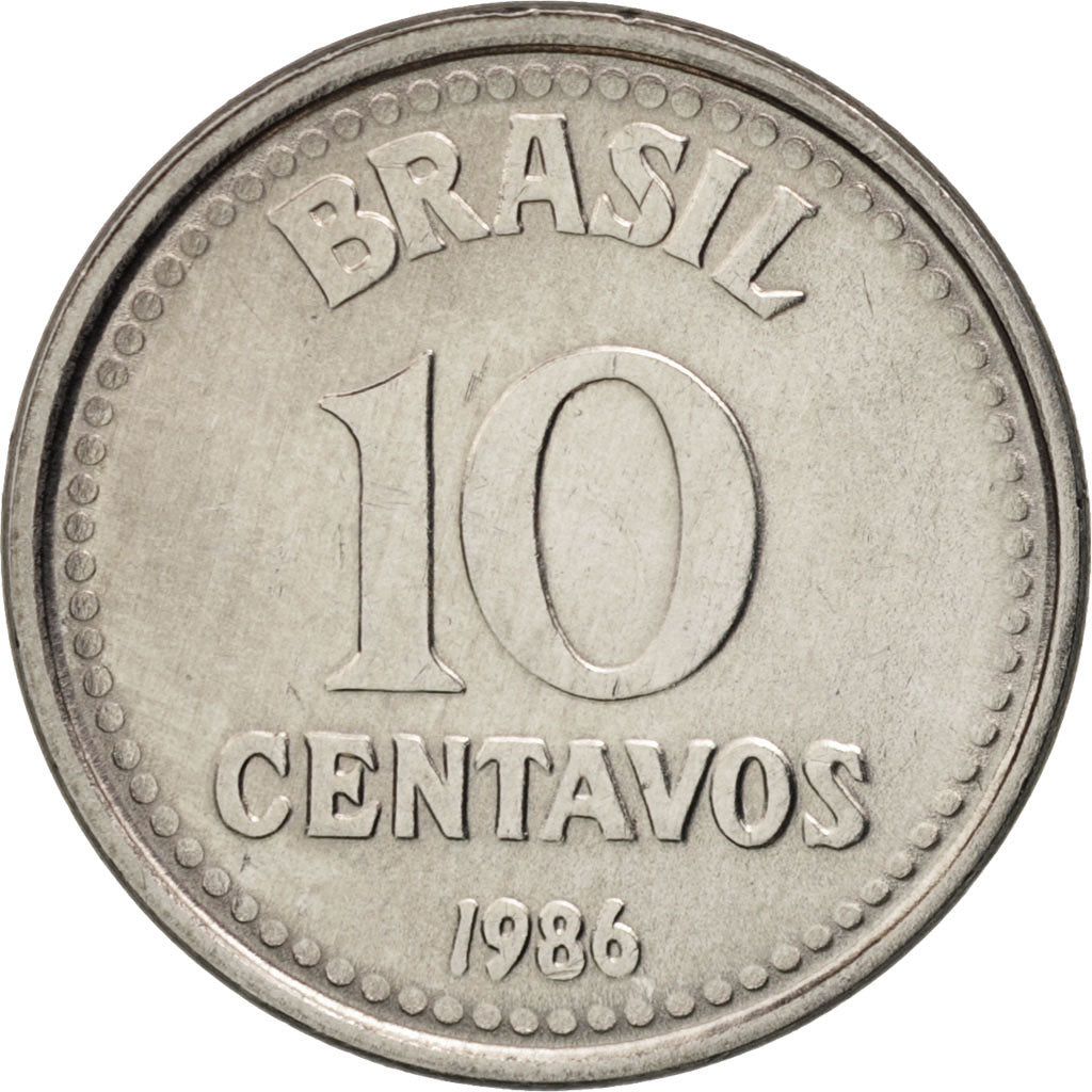 Coin, Brazil, 10 Centavos, 1986, MS(63), Stainless Steel, KM:602