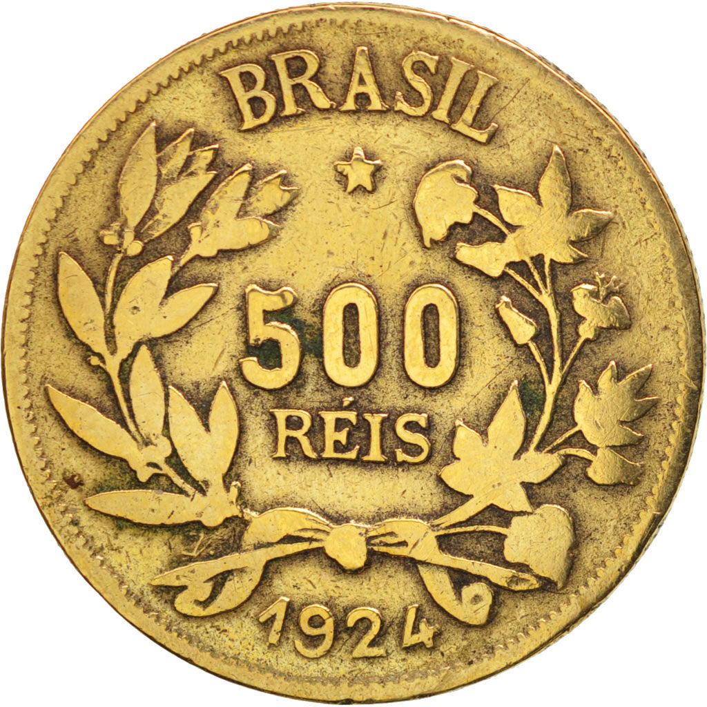 Brazil, 500 Reis, 1924, VF(30-35), Aluminum-Bronze, KM:524