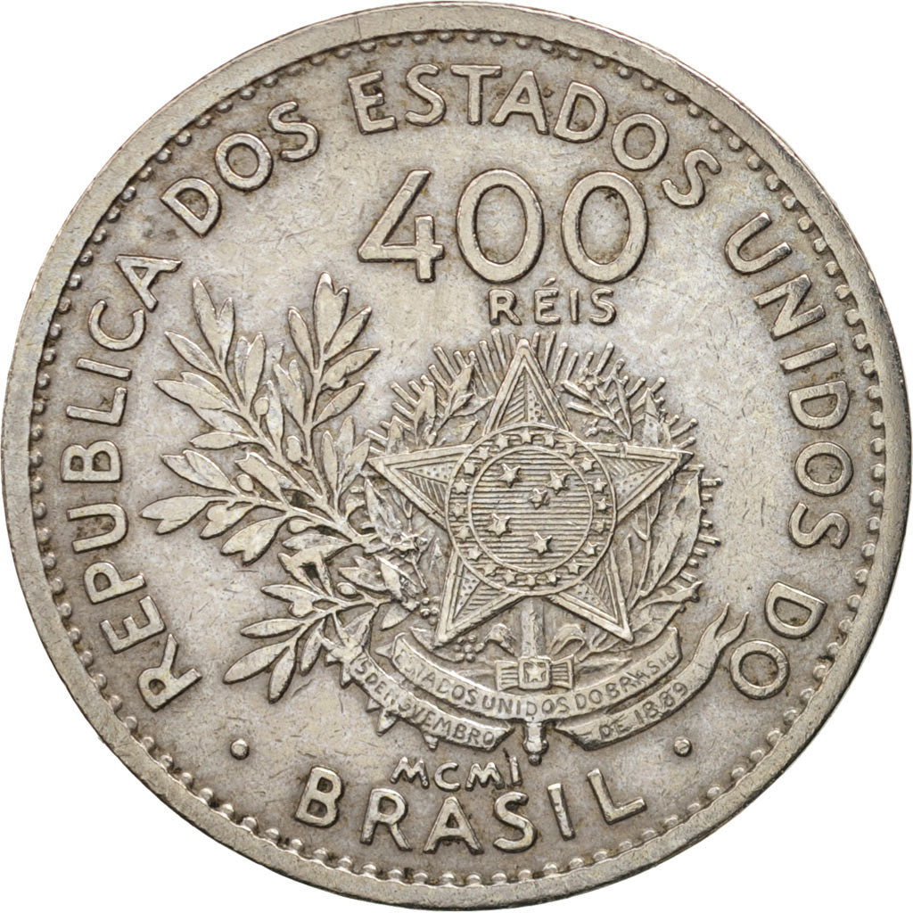 Brazil, 400 Reis, 1901, EF(40-45), Copper-nickel, KM:505