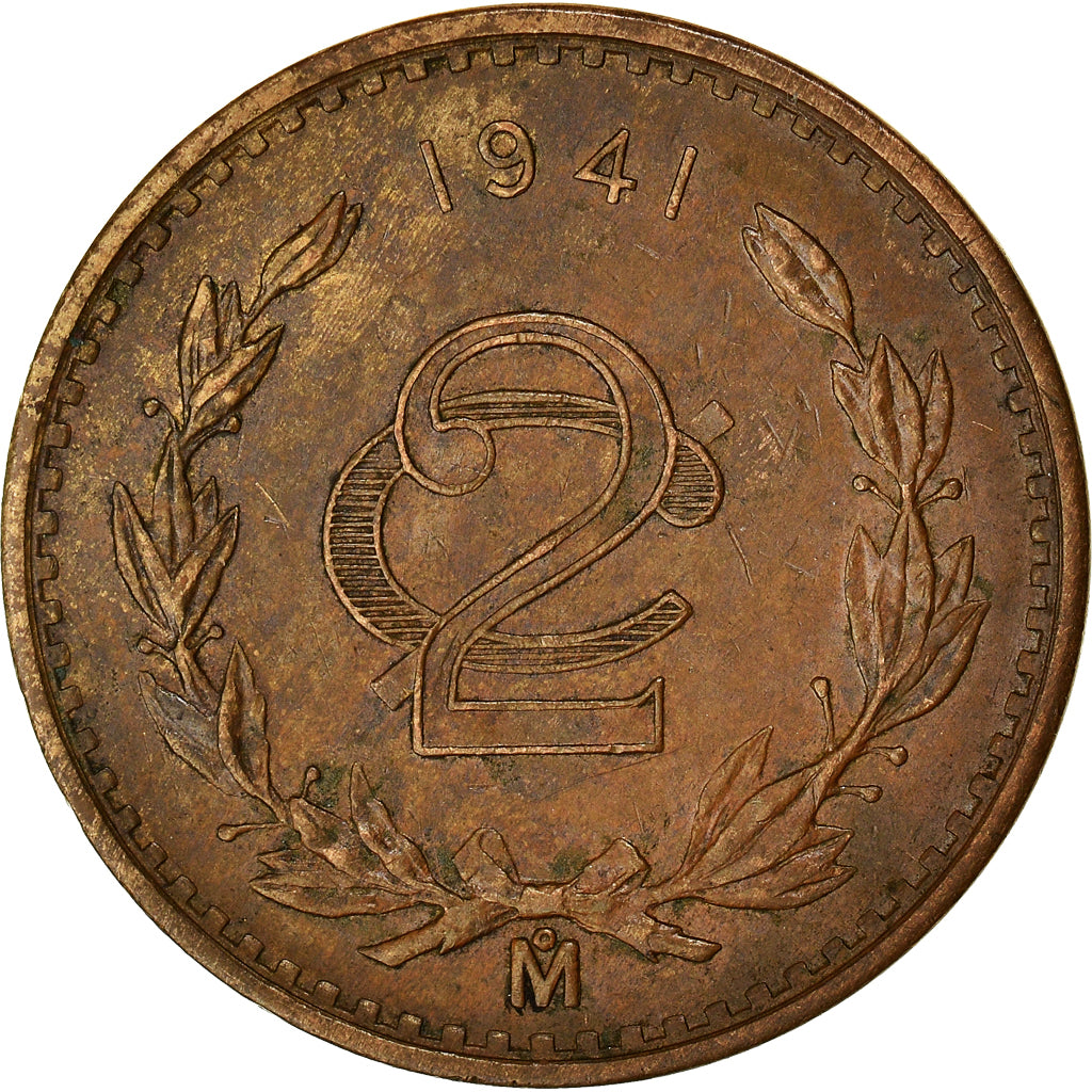 Moneda, México, 2 Centavos, 1941, Mexico City, MBC, Bronce, KM:419
