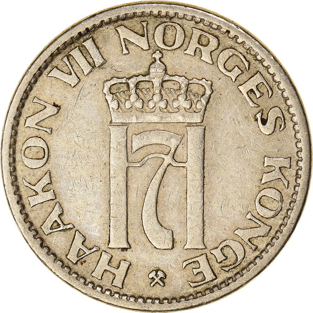 Moneda, Noruega, Haakon VII, 50 Öre, 1955, MBC, Cobre - níquel, KM:402