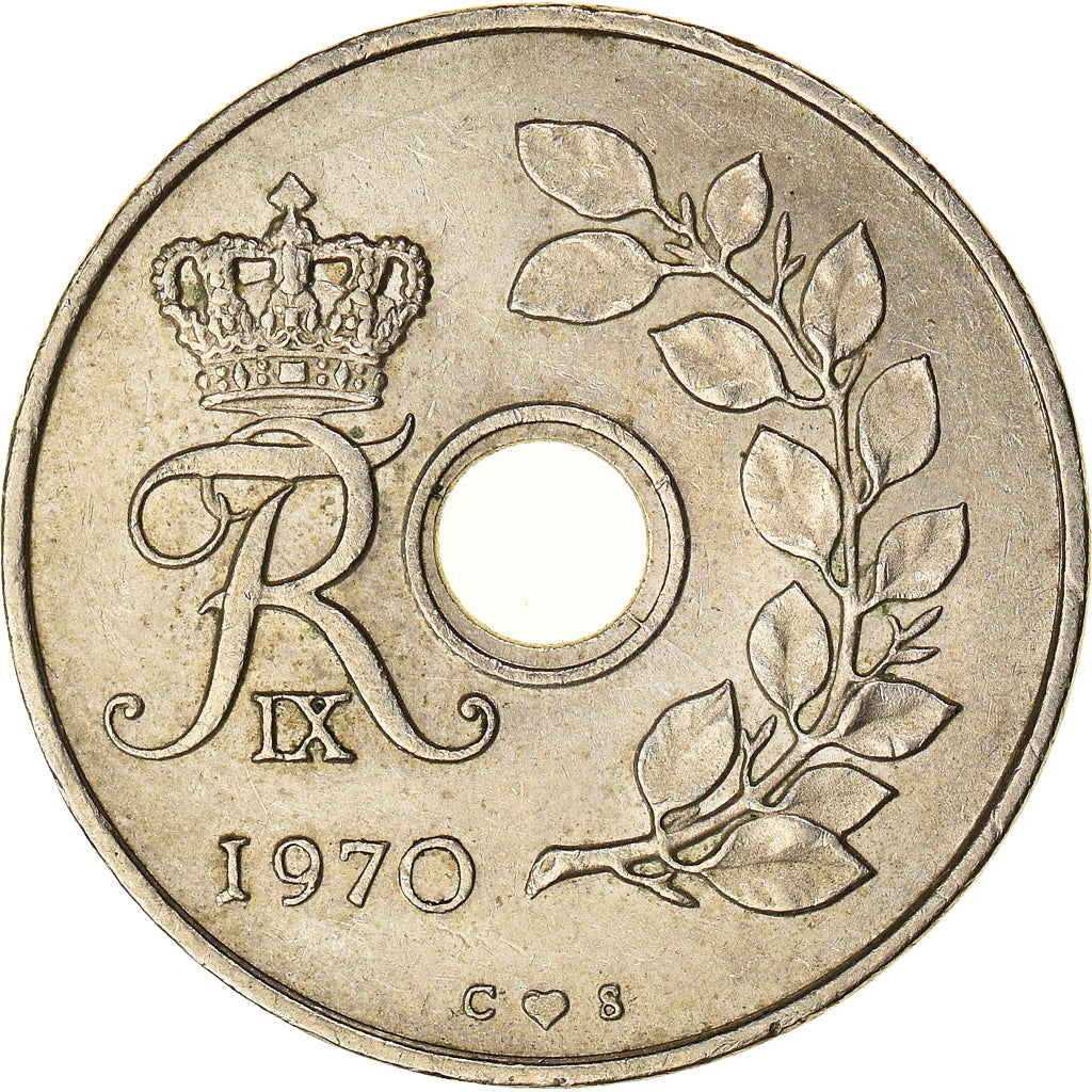 Coin, Denmark, Frederik IX, 25 Öre, 1970, Copenhagen, AU(50-53), Copper-nickel