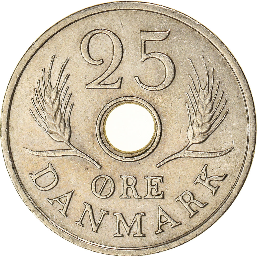 Coin, Denmark, Frederik IX, 25 Öre, 1970, Copenhagen, AU(50-53), Copper-nickel
