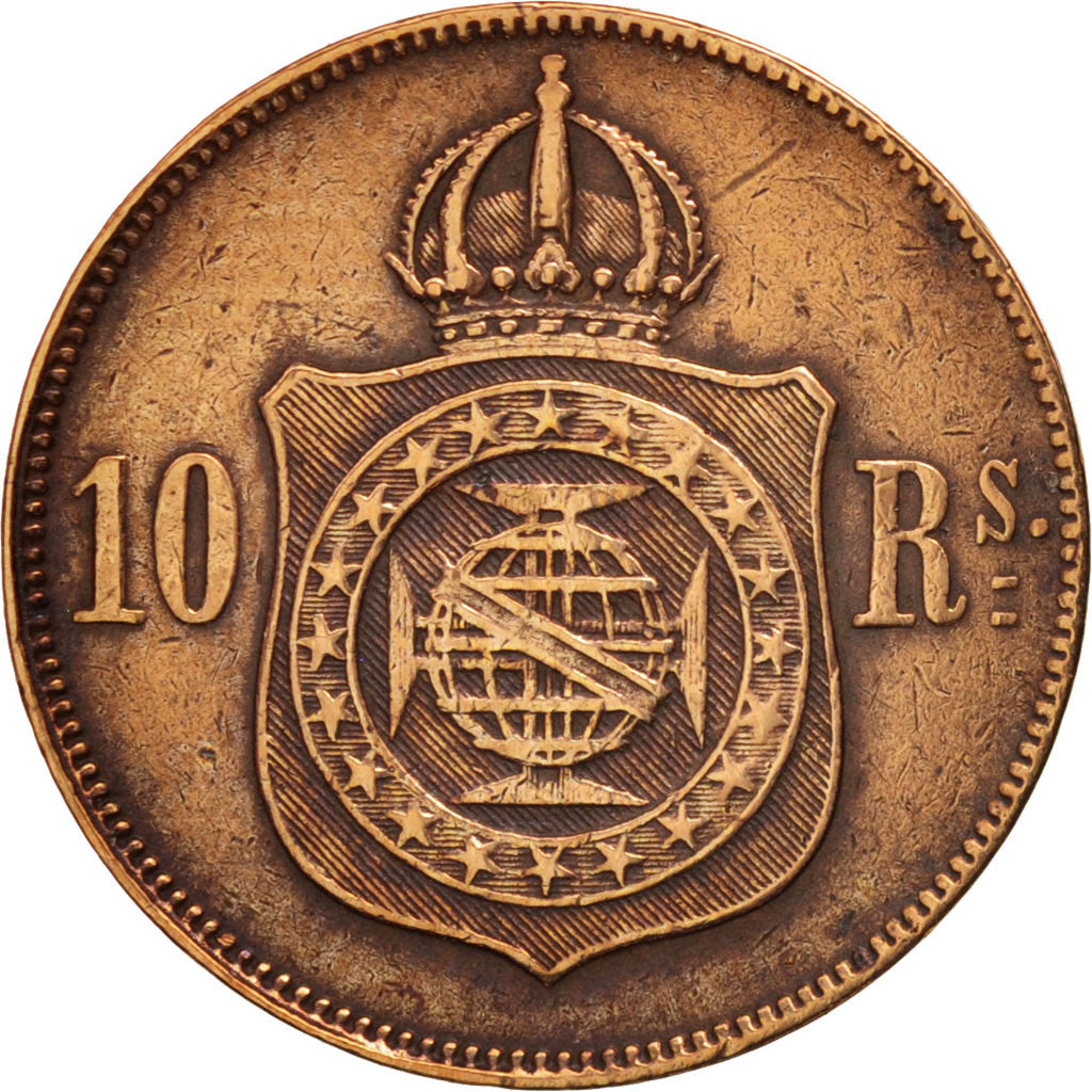 Brazil, Pedro II, 10 Reis, 1869, EF(40-45), Bronze, KM:473