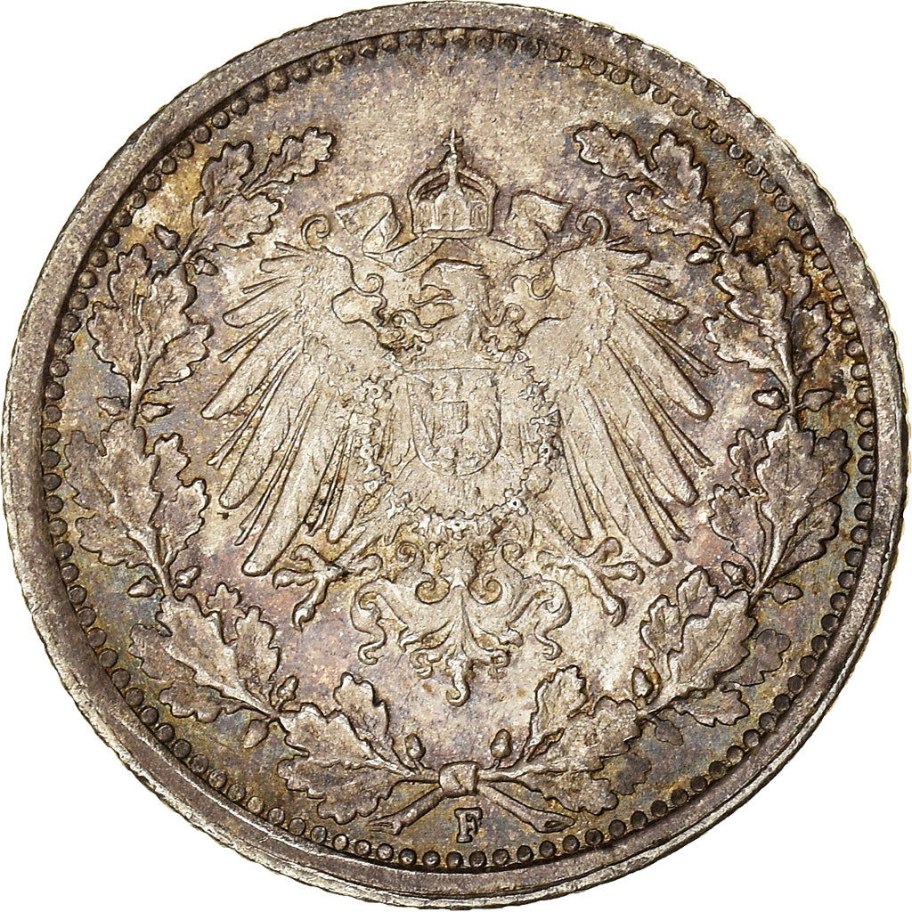 Coin, German States, 1/2 Mark, 1918, Stuttgart, EF(40-45), Silver, KM:17
