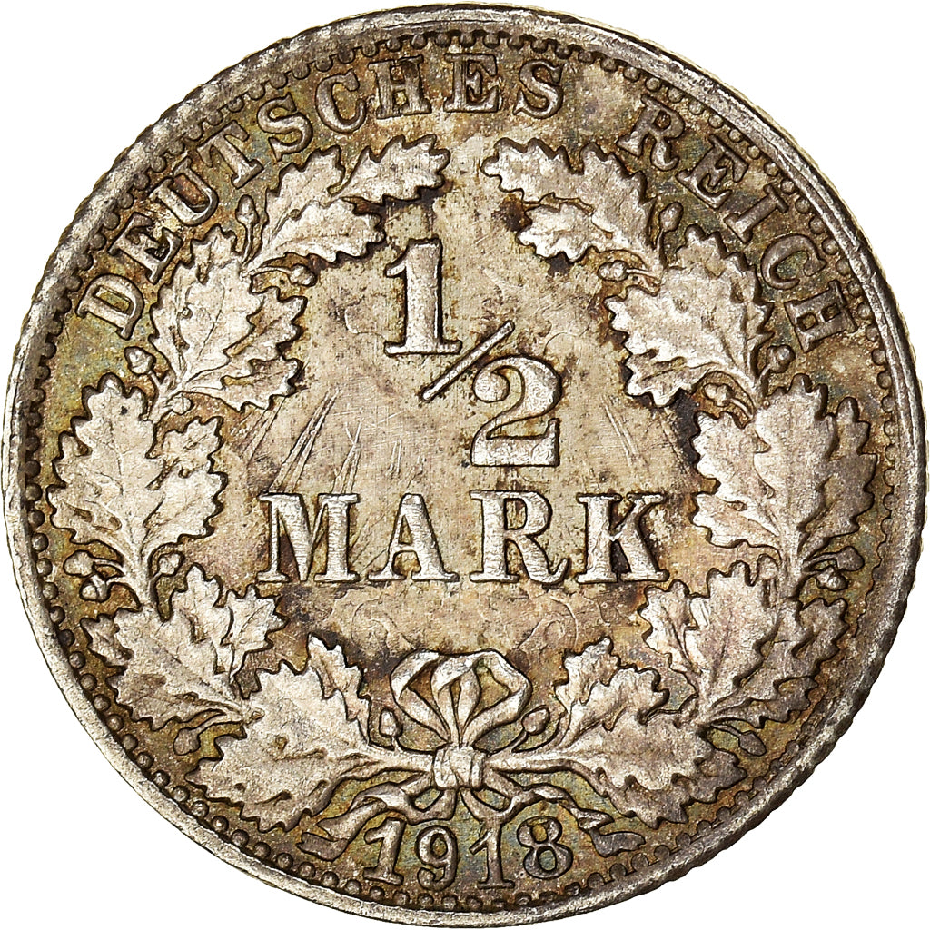 Coin, German States, 1/2 Mark, 1918, Stuttgart, EF(40-45), Silver, KM:17