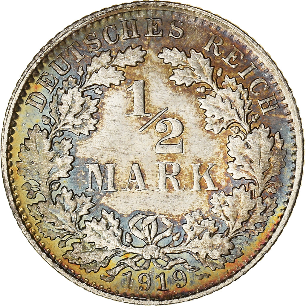Coin, German States, 1/2 Mark, 1919, Muldenhütten, EF(40-45), Silver, KM:17