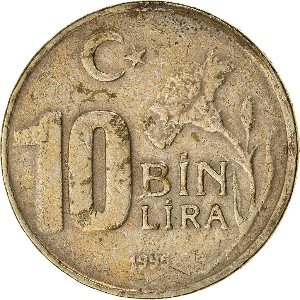 Moneta, Turchia, 10000 Lira, 10 Bin Lira, 1995, MB+, Rame-nichel-zinco