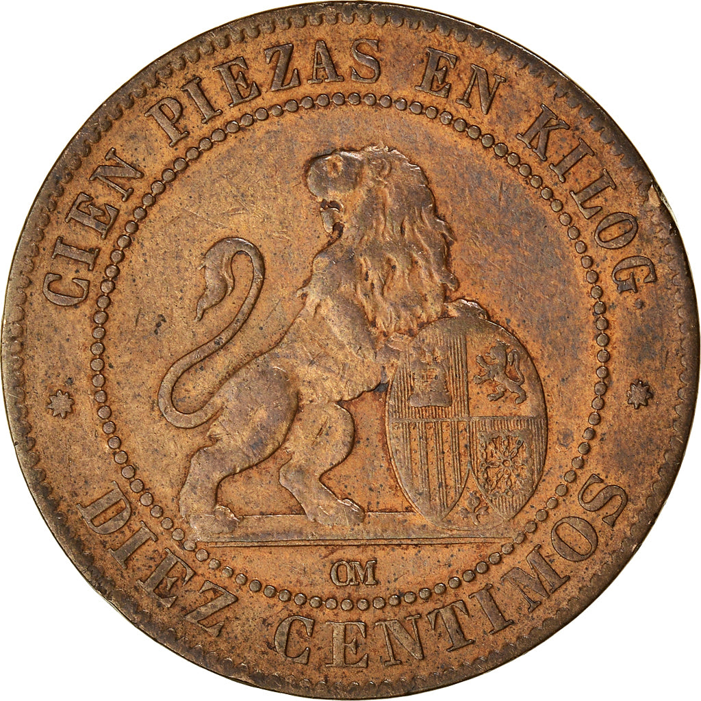 Coin, Spain, Provisional Government, 10 Centimos, 1870, Madrid, VF(30-35)