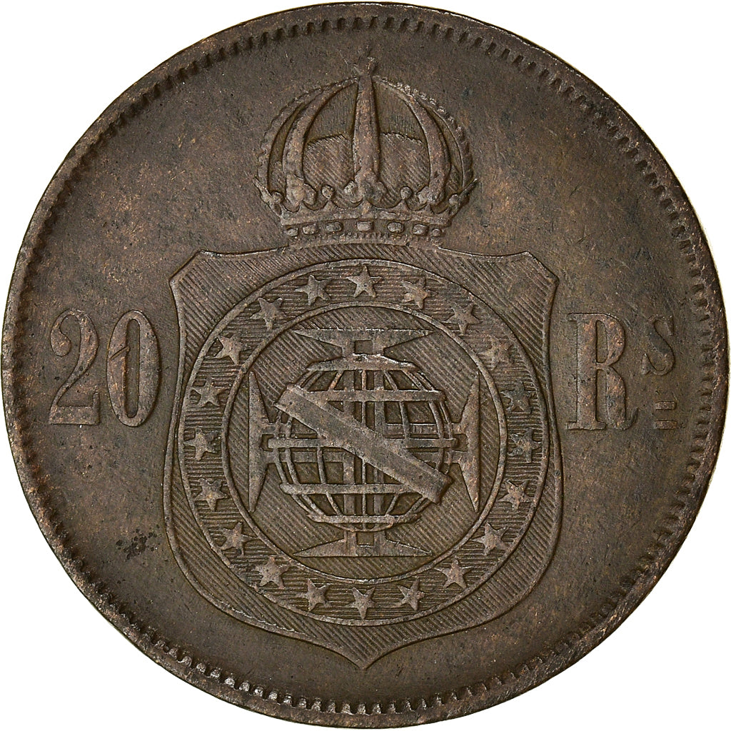 Coin, Brazil, Pedro II, 20 Reis, 1870, EF(40-45), Bronze, KM:474
