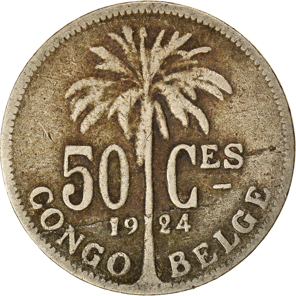 Coin, Belgian Congo, 50 Centimes, 1924, VF(30-35), Copper-nickel, KM:22