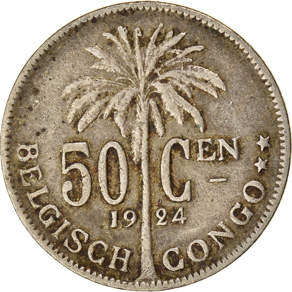 Coin, Belgian Congo, 50 Centimes, 1924, VF(20-25), Copper-nickel, KM:23