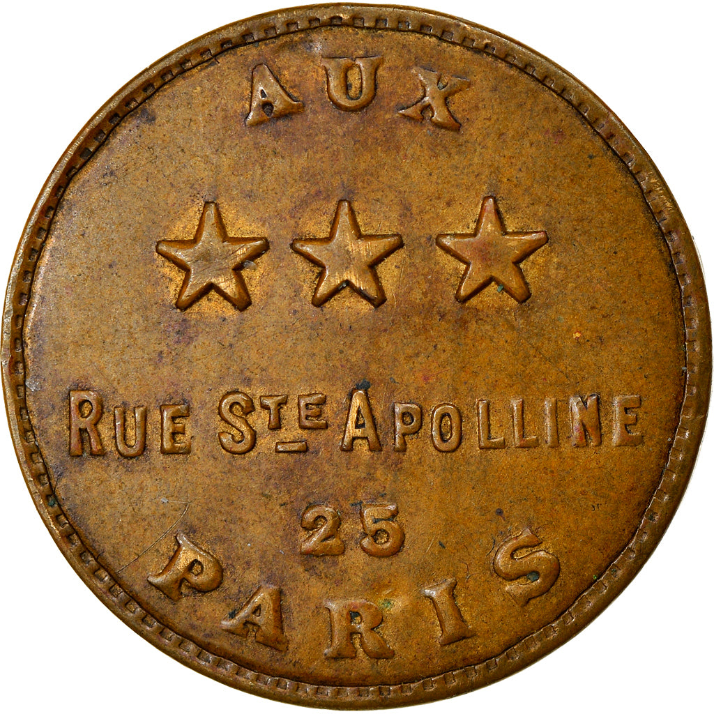 France, Token, Maison Close, Aux Trois Etoiles, Paris, AU(50-53), Covered Brass