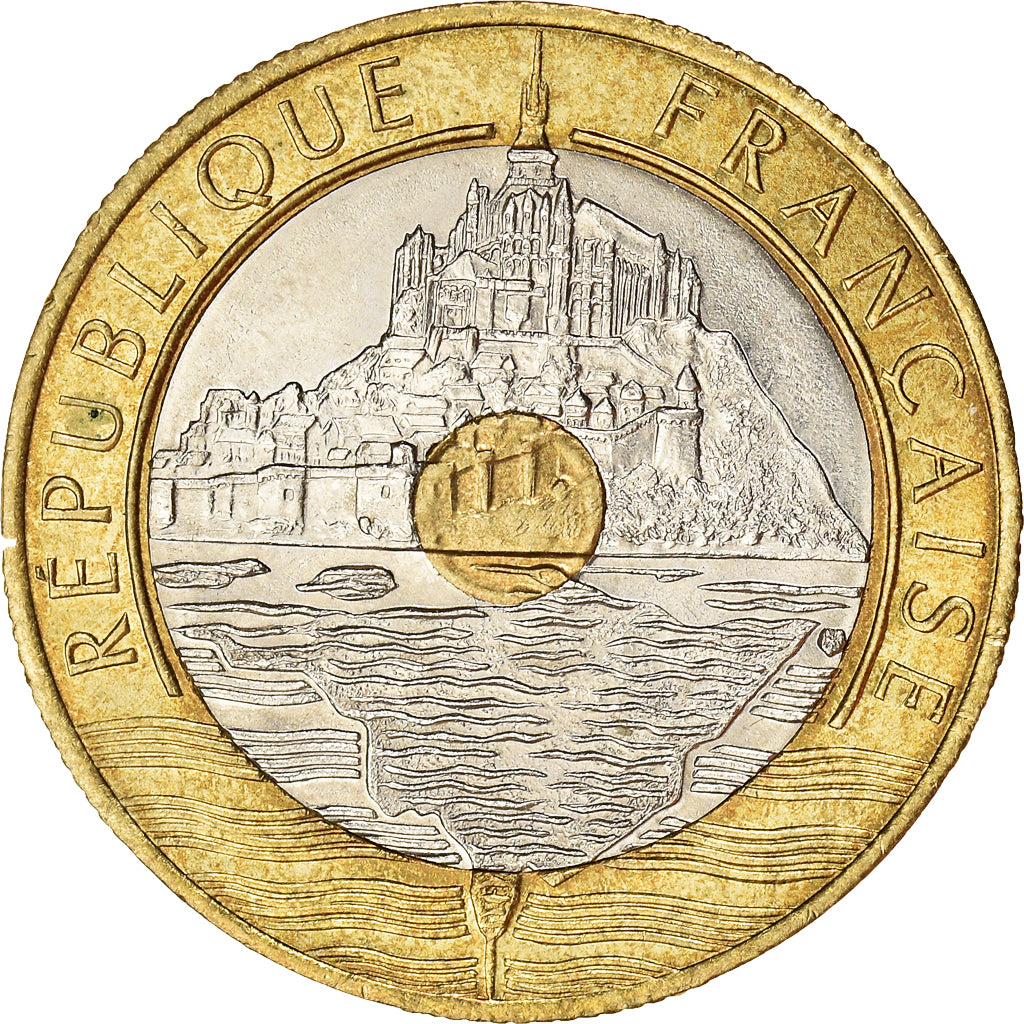 Coin, France, Mont Saint Michel, 20 Francs, 1992, EF(40-45), Tri-Metallic