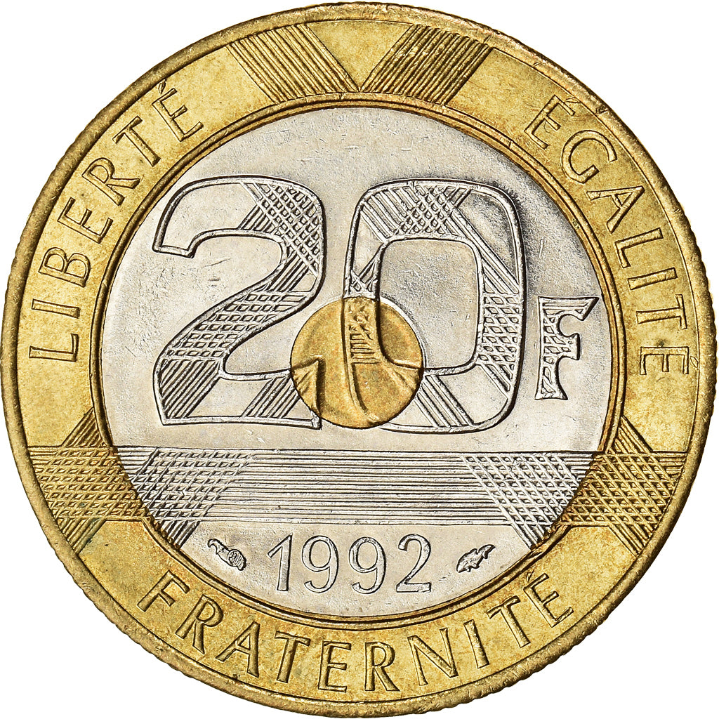Coin, France, Mont Saint Michel, 20 Francs, 1992, EF(40-45), Tri-Metallic
