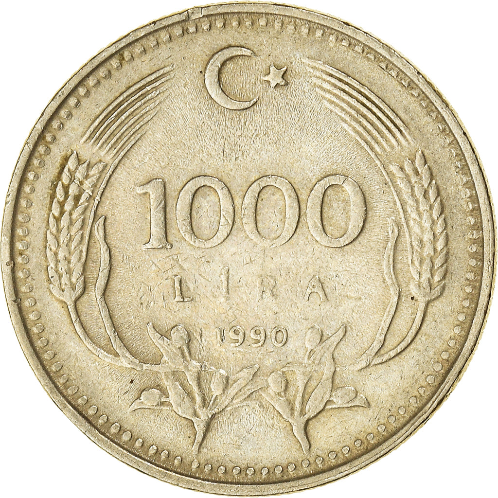 Moneta, Turcja, 1000 Lira, 1990, EF(40-45), Miedź-Nikiel-Cynk, KM:996