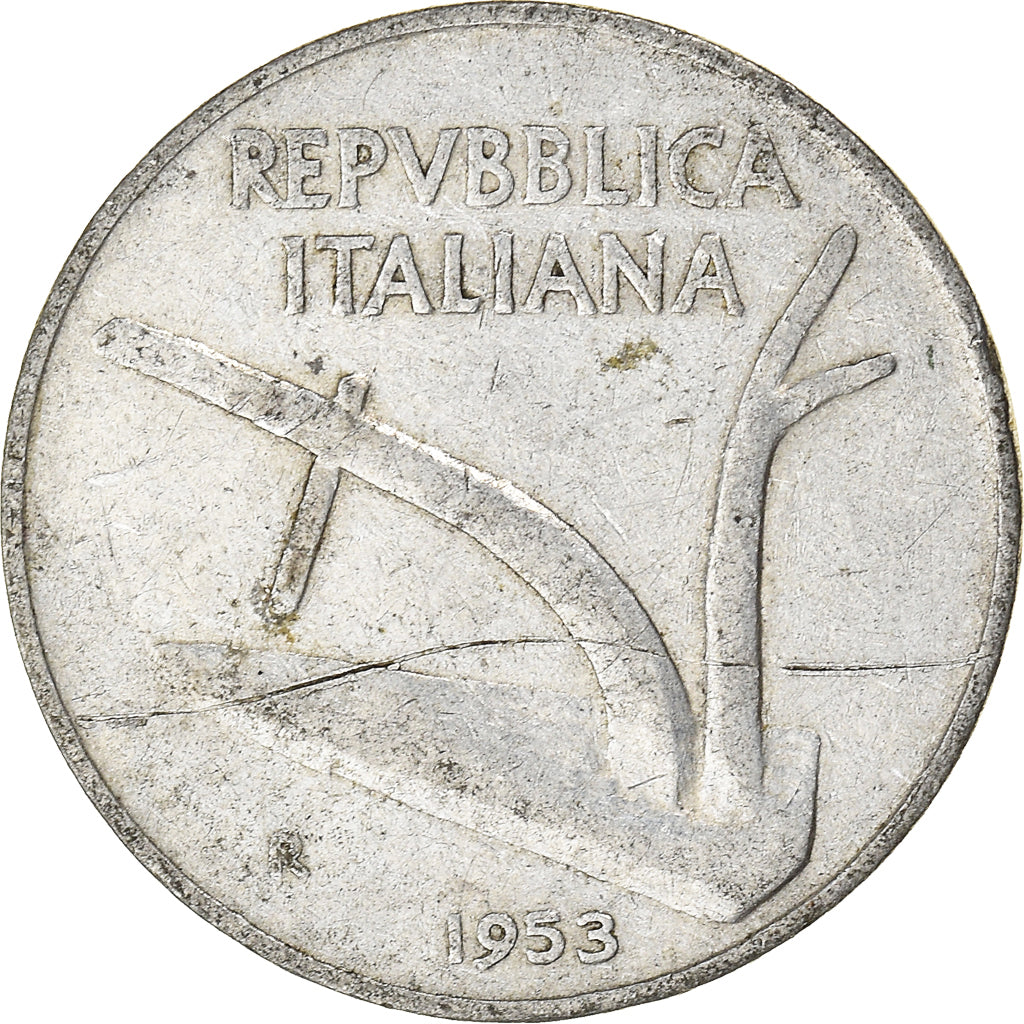Moneta, Włochy, 10 Lire, 1953, Rome, F(12-15), Aluminium, KM:93